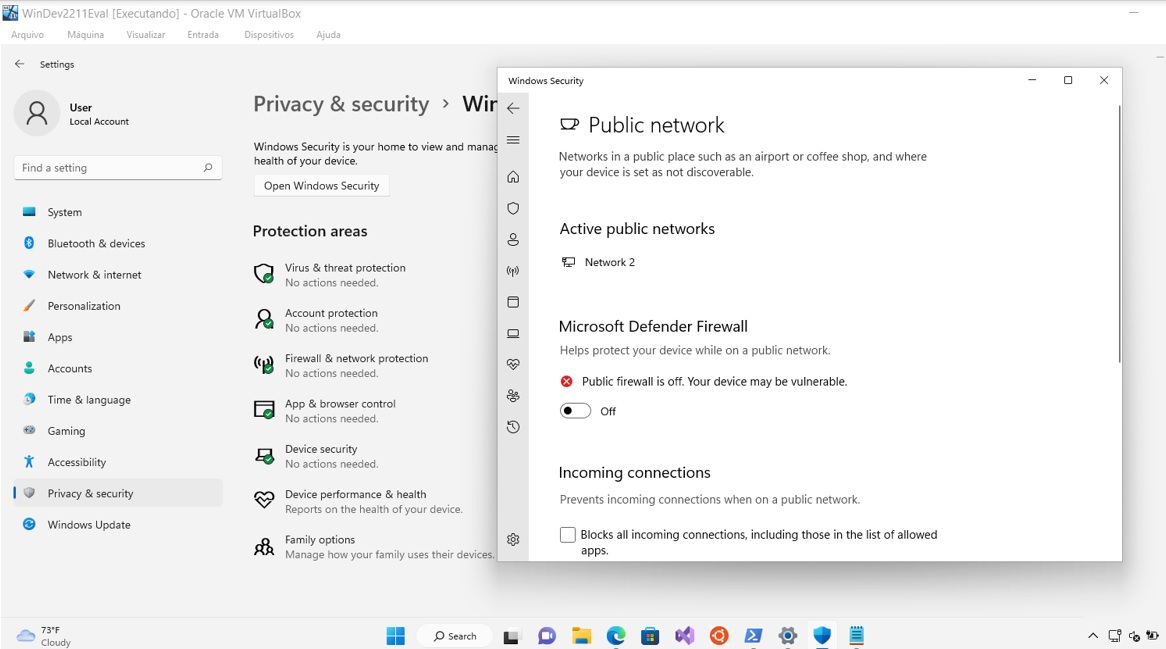 sistema de firewall desativado